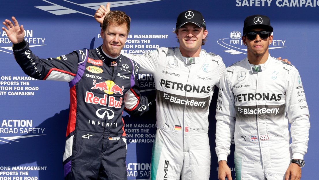Sebastian Vettel, Nico Rosberg et Lewis Hamilton