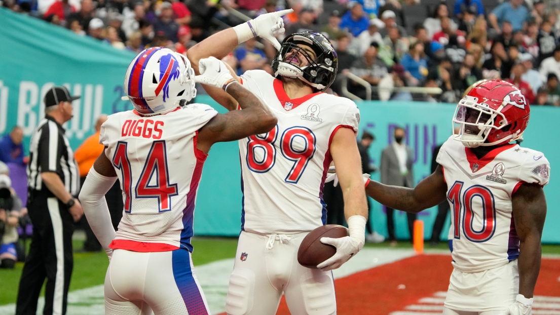 Stefon Diggs (14), Mark Andrews (89) et Tyreek Hill (10)