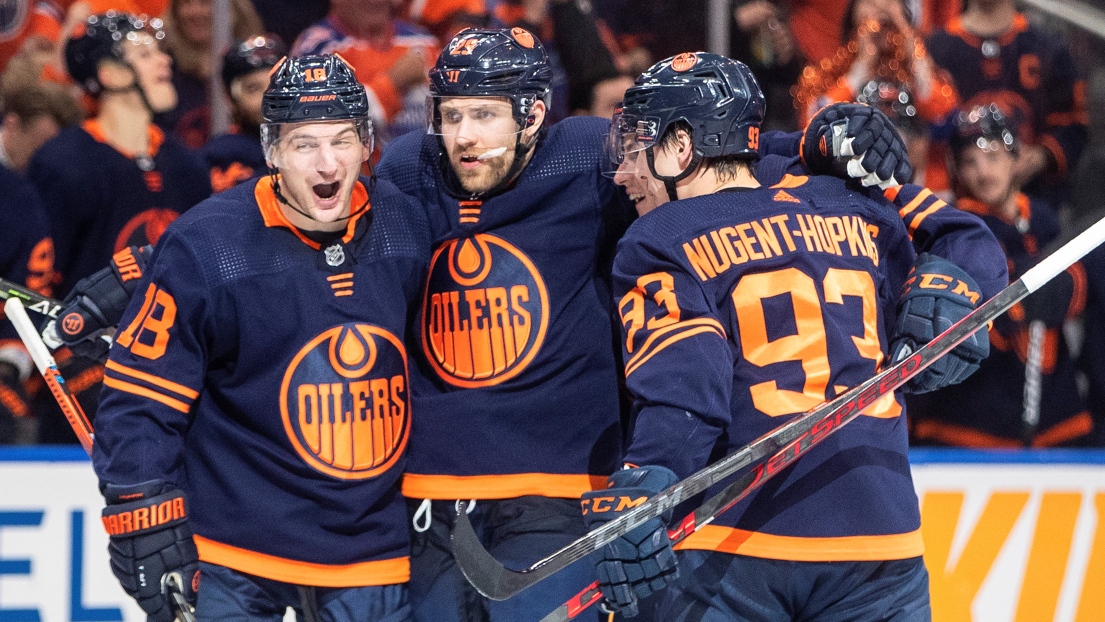 Zach Hyman, Leon Draisaitl et Ryan Nugent-Hopkins