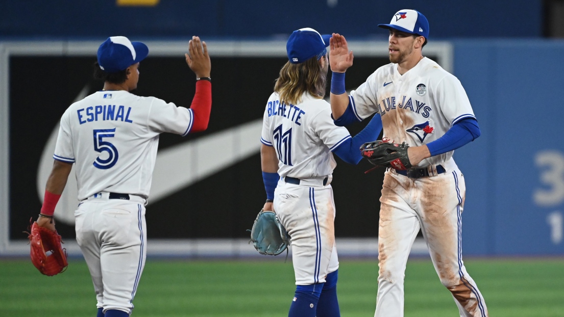 Santiago Espinal, Bo Bichette et Bradley Zimmer