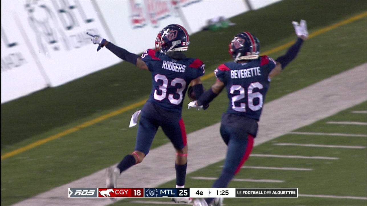Alouettes : Kordell Rodgers étouffe la menace au 4e quart | Vidéo | RDS.ca