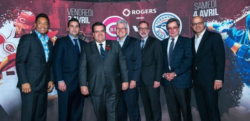 Roberto Alomar, Alex Anthopoulos, Denis Coderre et Jacques Aubé au bout à droite