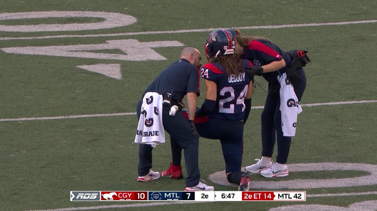 Alouettes : Marc-Antoine Dequoy subit tout un choc (LCF) | Vidéo | RDS.ca
