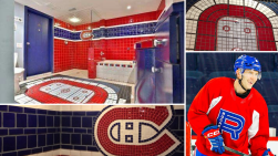 Noel Hoefenmayer et la salle de bain aux couleurs du Canadien conçue par son père.