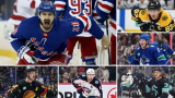 Chris Kreider, Elias Pettersson, Ivan Provorov, Brad Marchand, Brock Boeser et Ynni Gourde