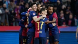 Les joueurs du FC Barcelone célébrant un de leurs buts.