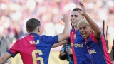 Les joueurs du FC Barcelone célèbrent leur victoire contre le Real Madrid.