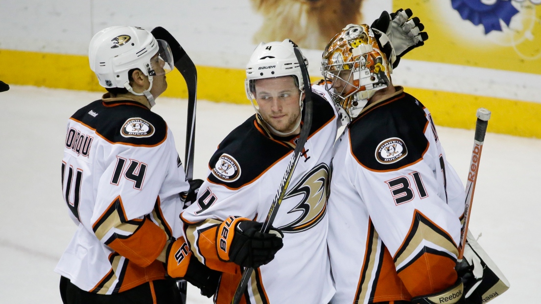 Rene Bourque, Cam Fowler et Frederik Andersen