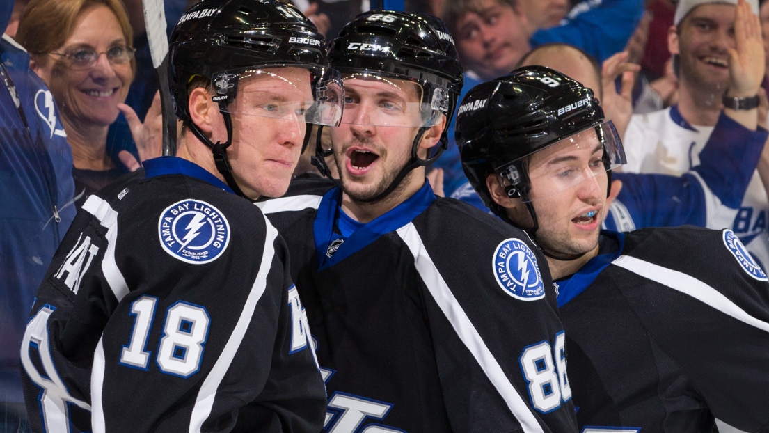 Ondrej Palat, Nikita Kucherov et Tyler Johnson