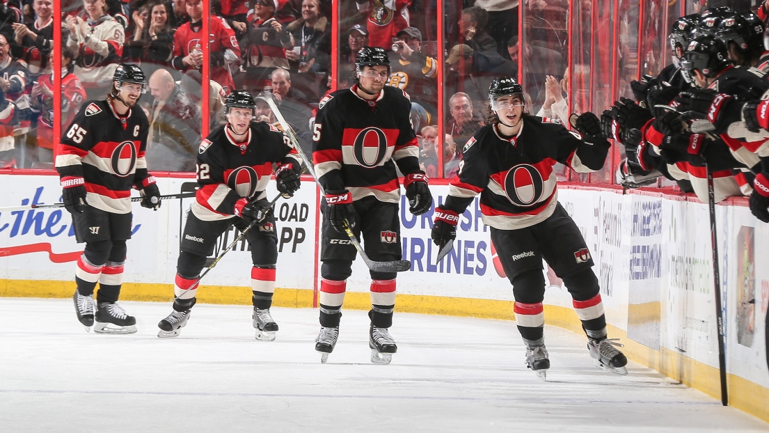 Erik Karlsson, Erik Condra, Cody Ceci et Jean-Gabriel Pageau