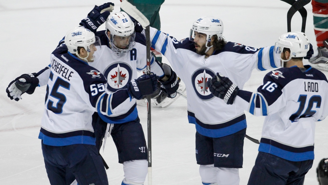 Mark Scheifele, Blake Wheeler, Mathieu Perreault et Andrew Ladd