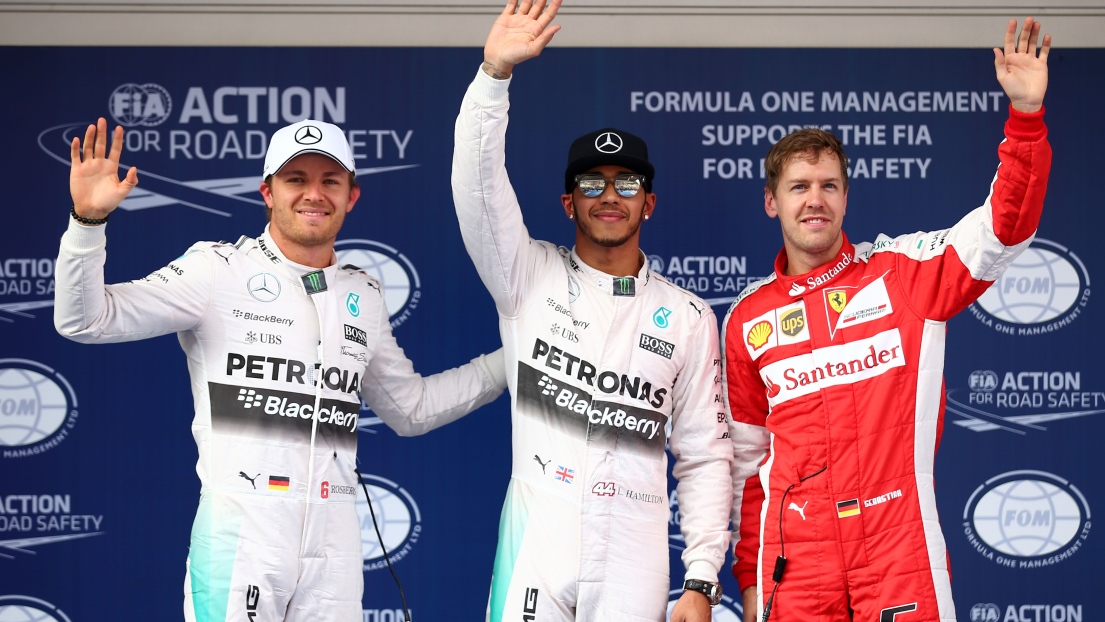 Nico Rosberg, Lewis Hamilton et Sebastian Vettel