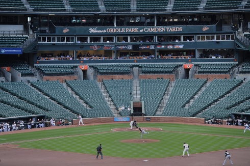 Le Camden Yards lors du match Orioles - White Sox, disputé à huis clos