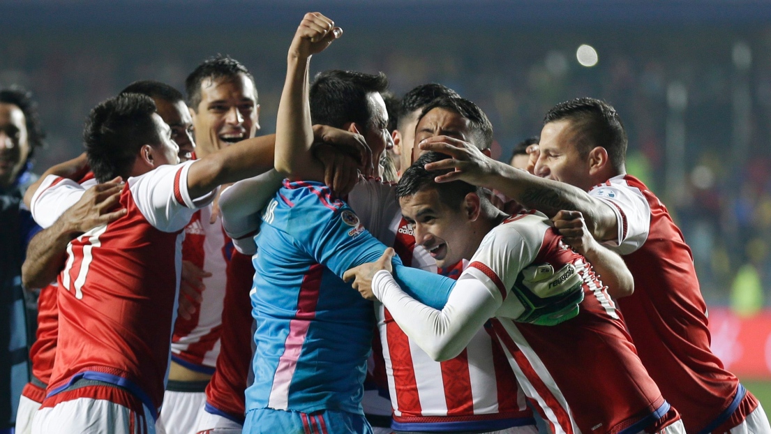 Célébrations des joueurs du Paraguay