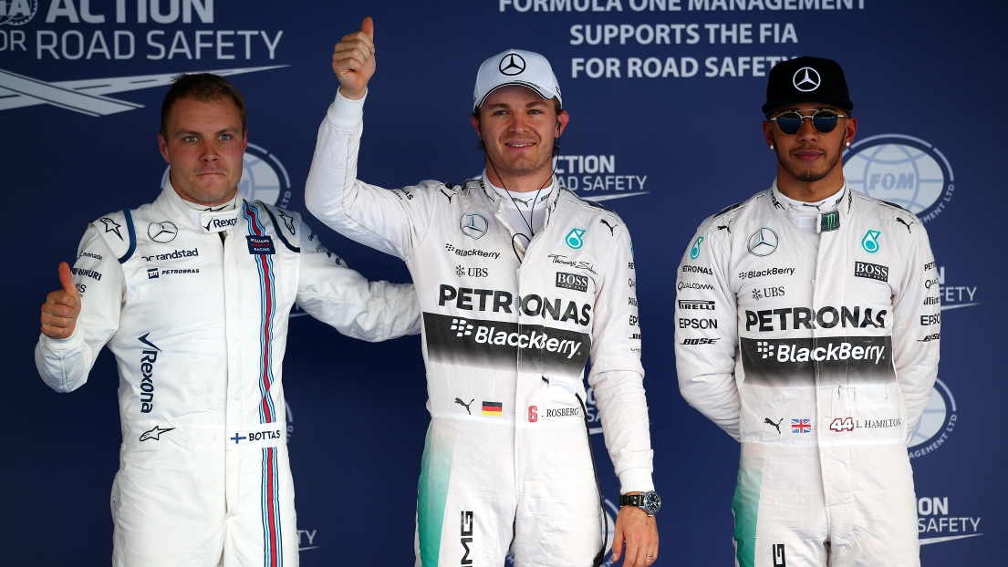 Valtteri Bottas, Nico Rosberg et Lewis Hamilton