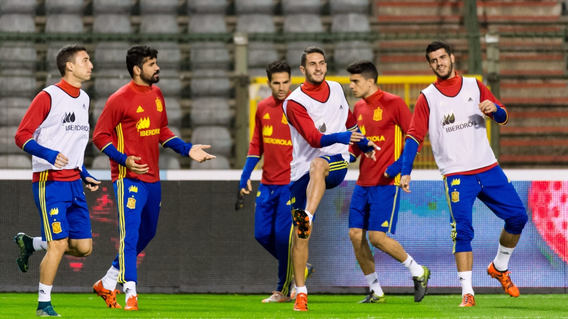 Des joueurs de l'Espagne à l'entraînement