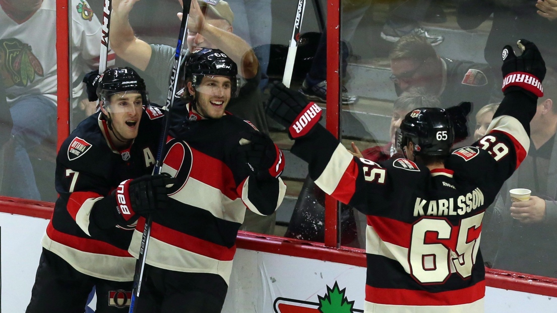 Mike Hoffman, Erik Karlsson et Kyle Turris