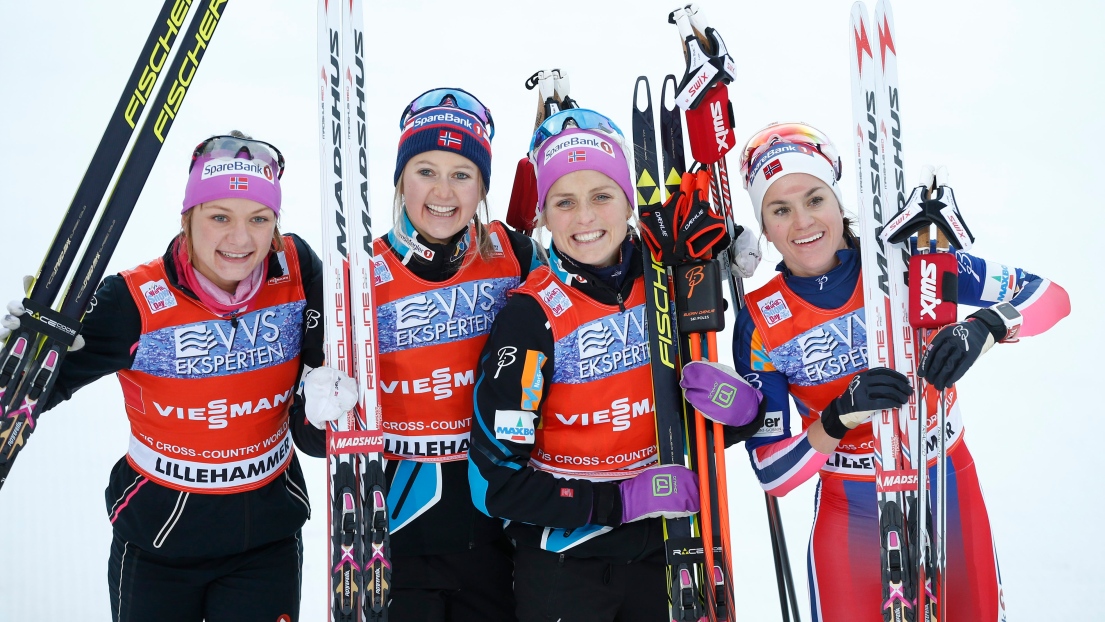 Maiken Caspersen Falla, Ingvild Flugstad Ostberg, Therese Johaug et Heidi Weng