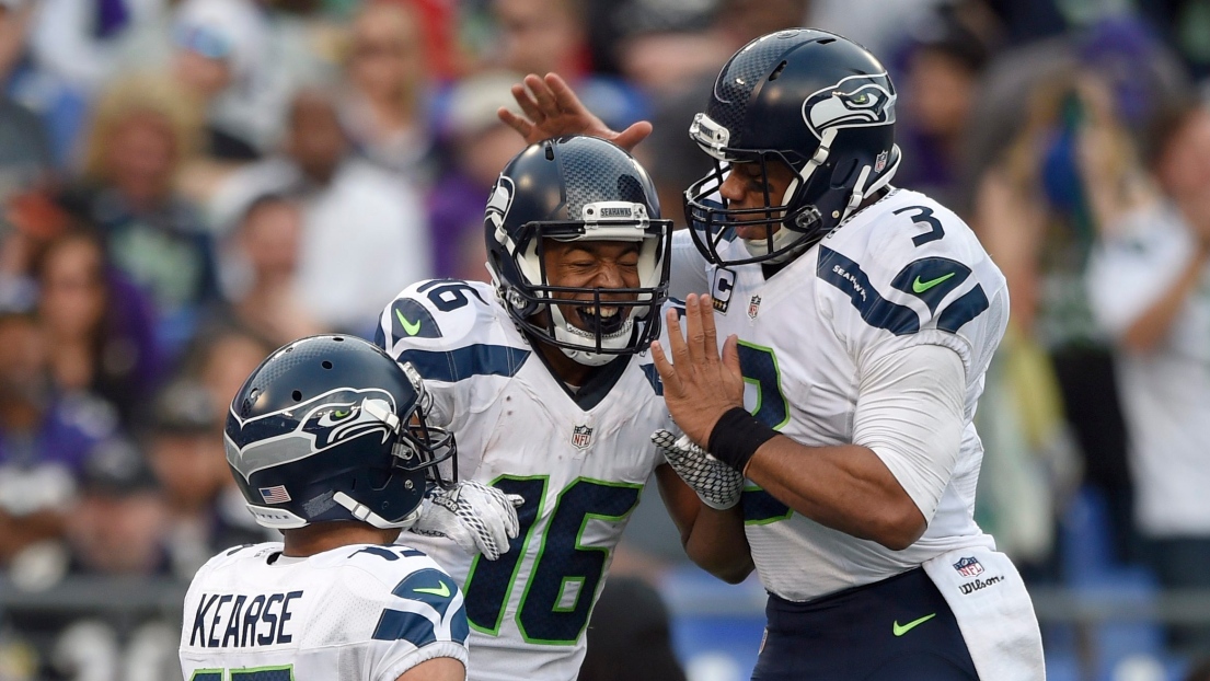 Jermaine Kearse, Tyler Lockett et Russell Wilson