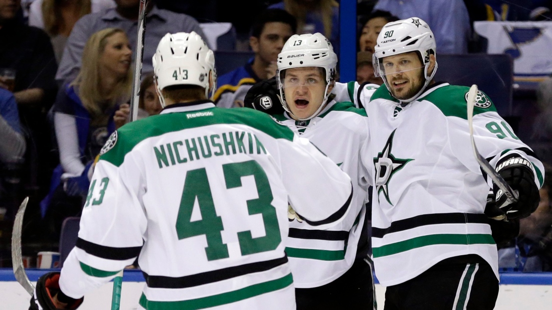 Mattias Janmark, Valeri Nichushkin et Jason Spezza