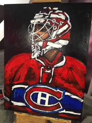L'artiste peintre Nikolai Kupriakov nous a tous très impressionné quand il a réalisé cette toile en 16 minutes pendant le 5 à 7 du 13 octobre 2016. Vous y reconnaîtrez bien sûr le gardien des Canadiens, Carey Price. Nikolai Kupriakov Carey Price RDS 5 à 7 Canadiens 13/10/2016