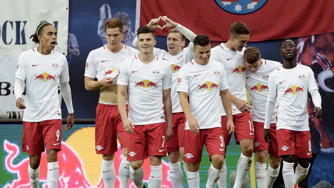 Les joueurs de Leipzig célèbrent un but.