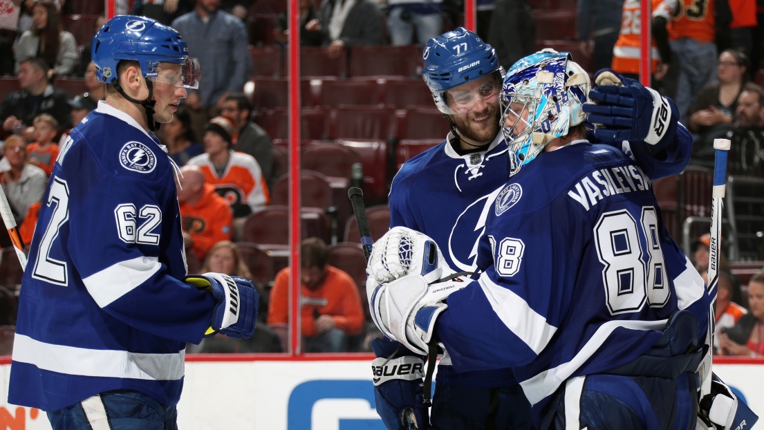 Andrej Sustr, Victor Hedman et Andrei Vasilevskiy 