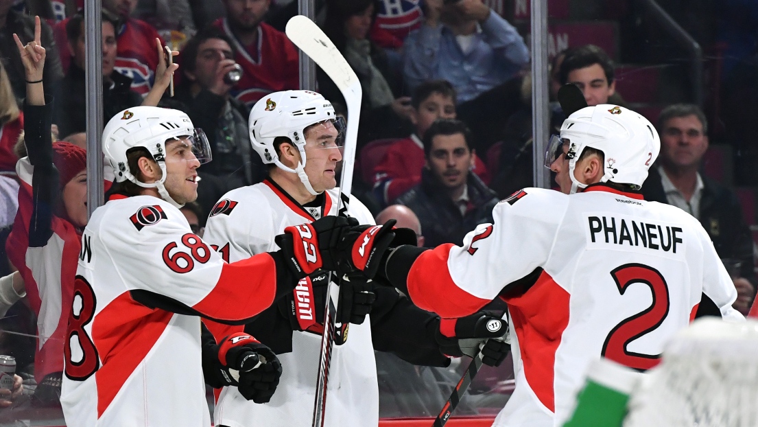 Mike Hoffman, Mark Stone et Dion Phaneuf