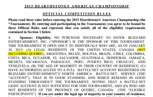Règlements du championnat Hearstone de 2015