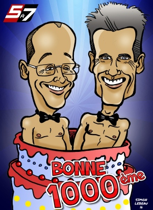 Merci à Simon Lebeau, notre caricaturiste, pour ce beau cadeau à l'occasion de la 1000e du 5 à 7! 25/11/2016 Simon Lebeau Carricature 5 à 7 RDS