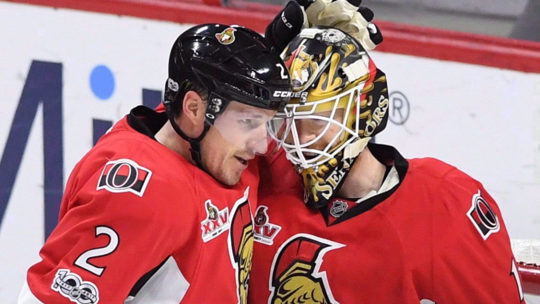 Dion Phaneuf et Mike Condon