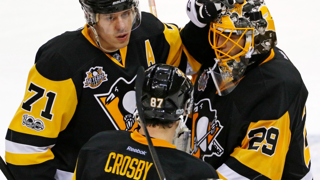 Evgeni Malkin, Sidney Crosby et Marc-André Fleury