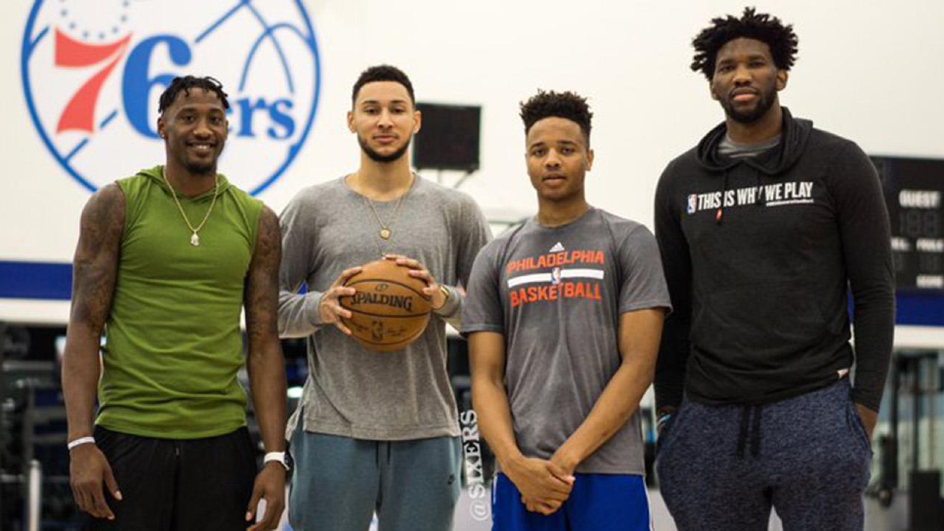Robert Covington, Ben Simmons, Markelle Fultz et Joel Embiid