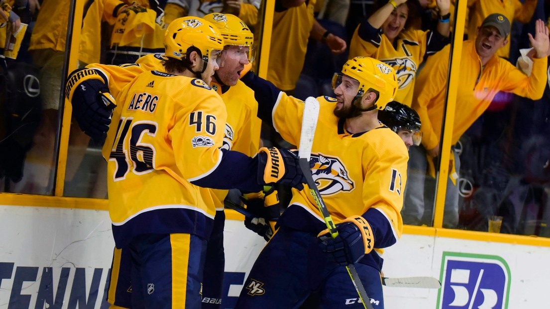 Pontus Aberg, Scott Hartnell et Nick Bonino