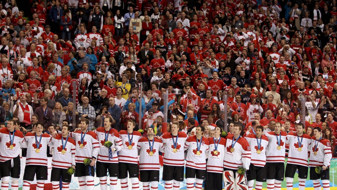 La formation canadienne de hockey sur glace aux Jeux olympiques de Vancouver. 