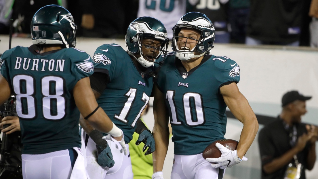 Trey Burton, Alshon Jeffery et Mack Hollins  