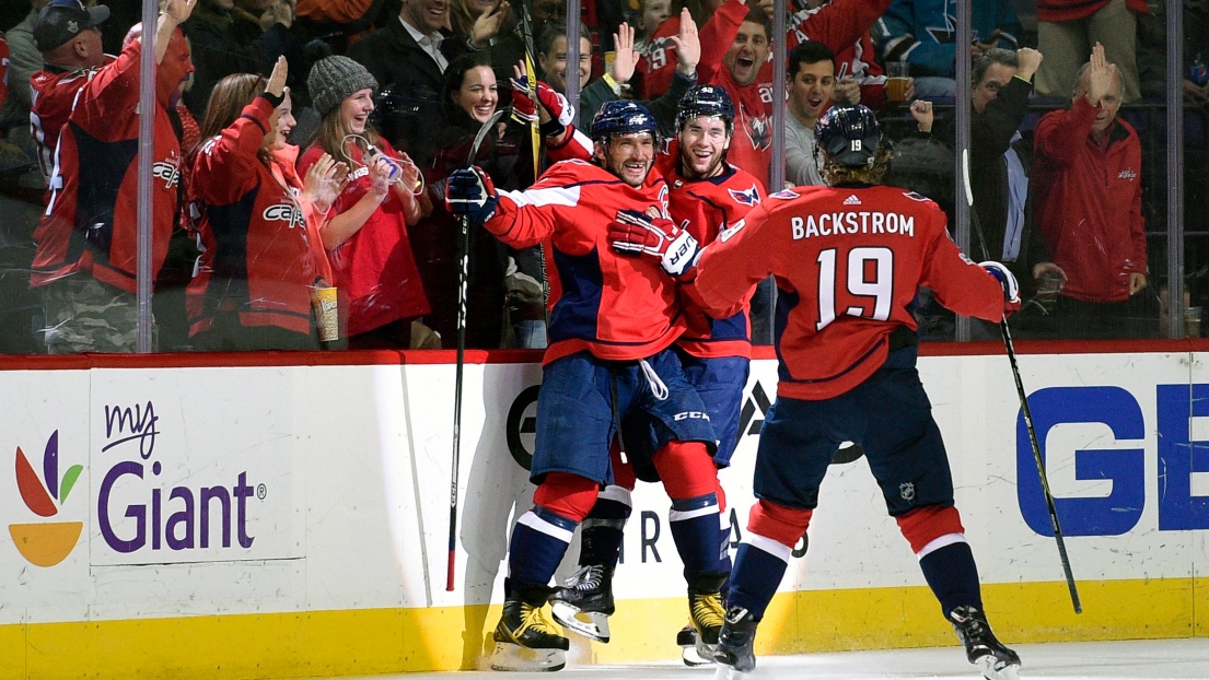 Alexander Ovechkin, Tom Wilson et Nicklas Backstrom 