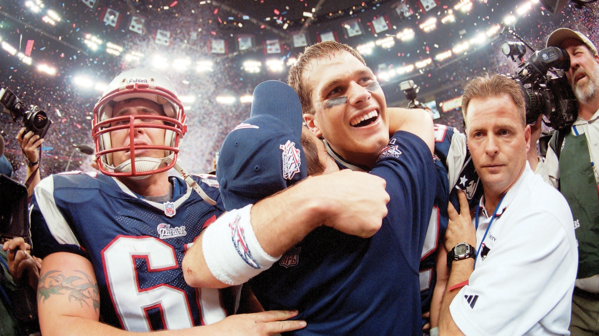 Tom Brady et Bill Belichick lors de leur première conquête du Super Bowl