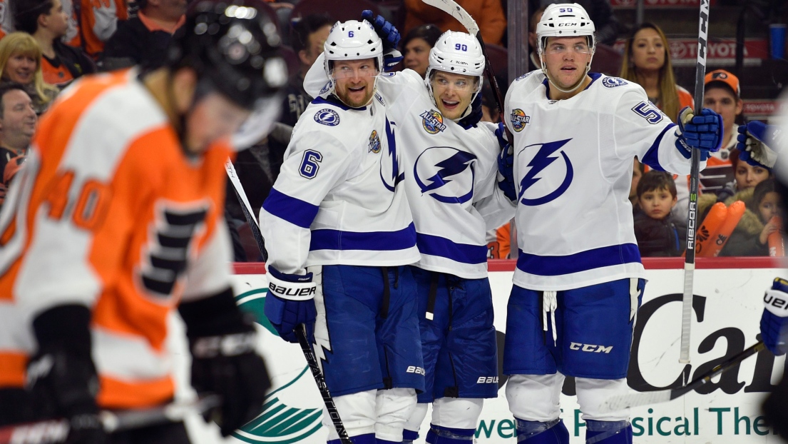 Anton Stralman, Vladislav Namestnikov et Jake Dotchin