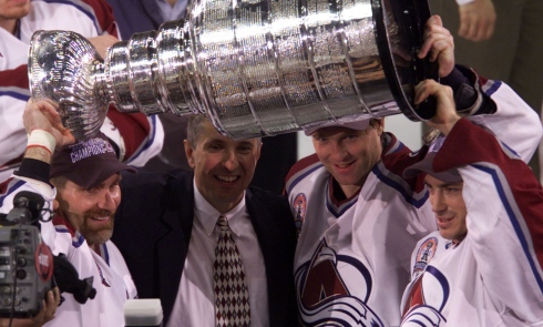 Raymond Bourque, Bob Hartley, Patrick Roy et Joe Sakic