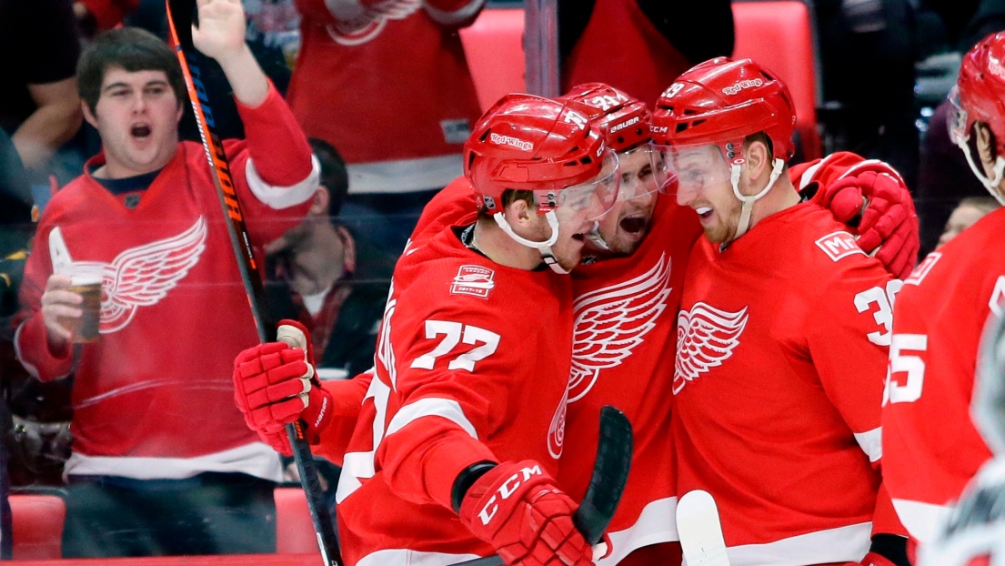 Evgeny Svechnikov, Dylan Larkin et Anthony Mantha