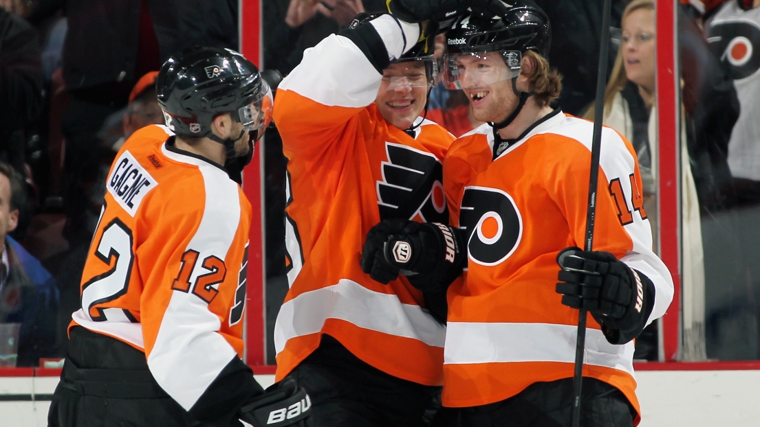 Simon Gagné, Ruslan Fedotenko et Sean Couturier