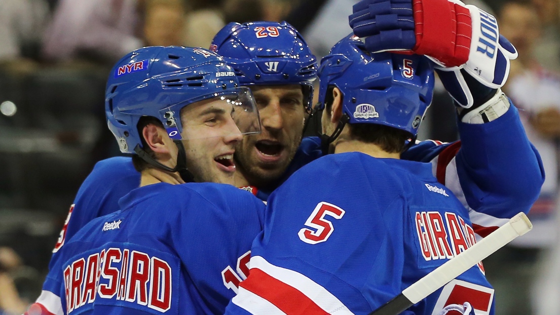 Derick Brassard, Ryane Clowe et Dan Girardi.