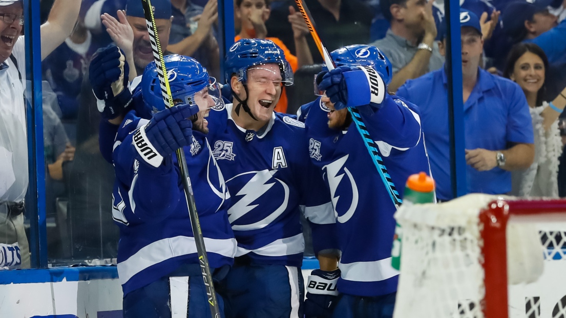 Tyler Johnson, Ondrej Palat et Brayden Point