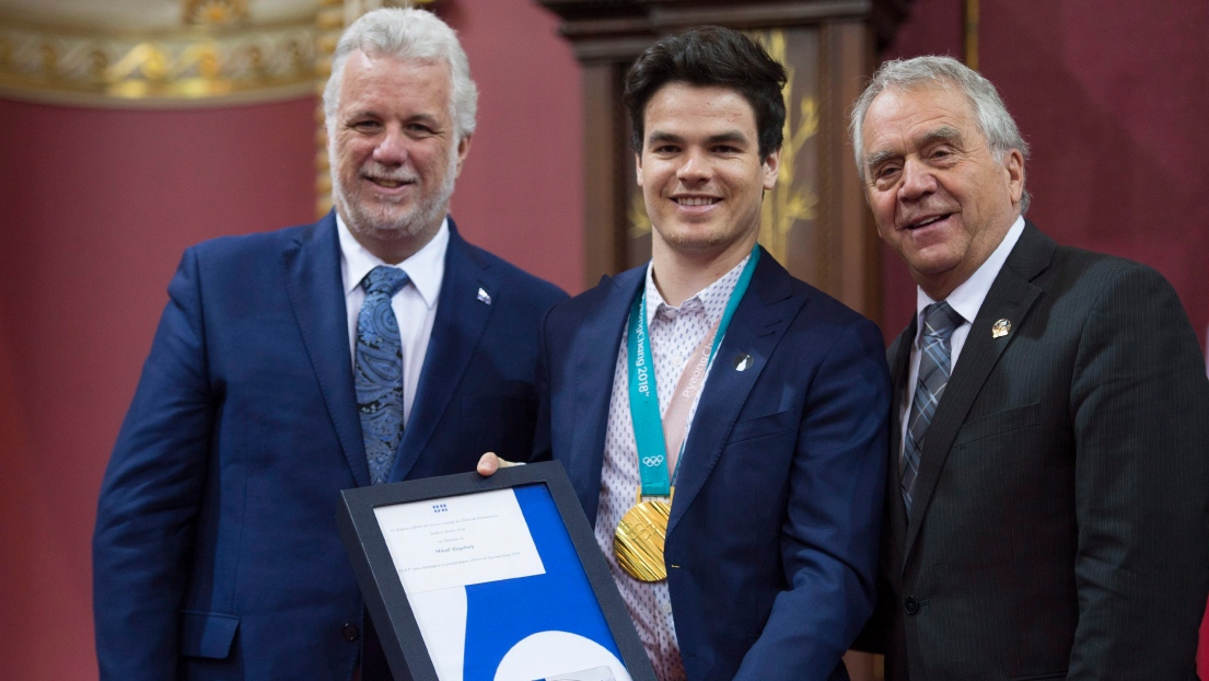 Mikael Kingsbury, Philippe Couillard et François Gendron