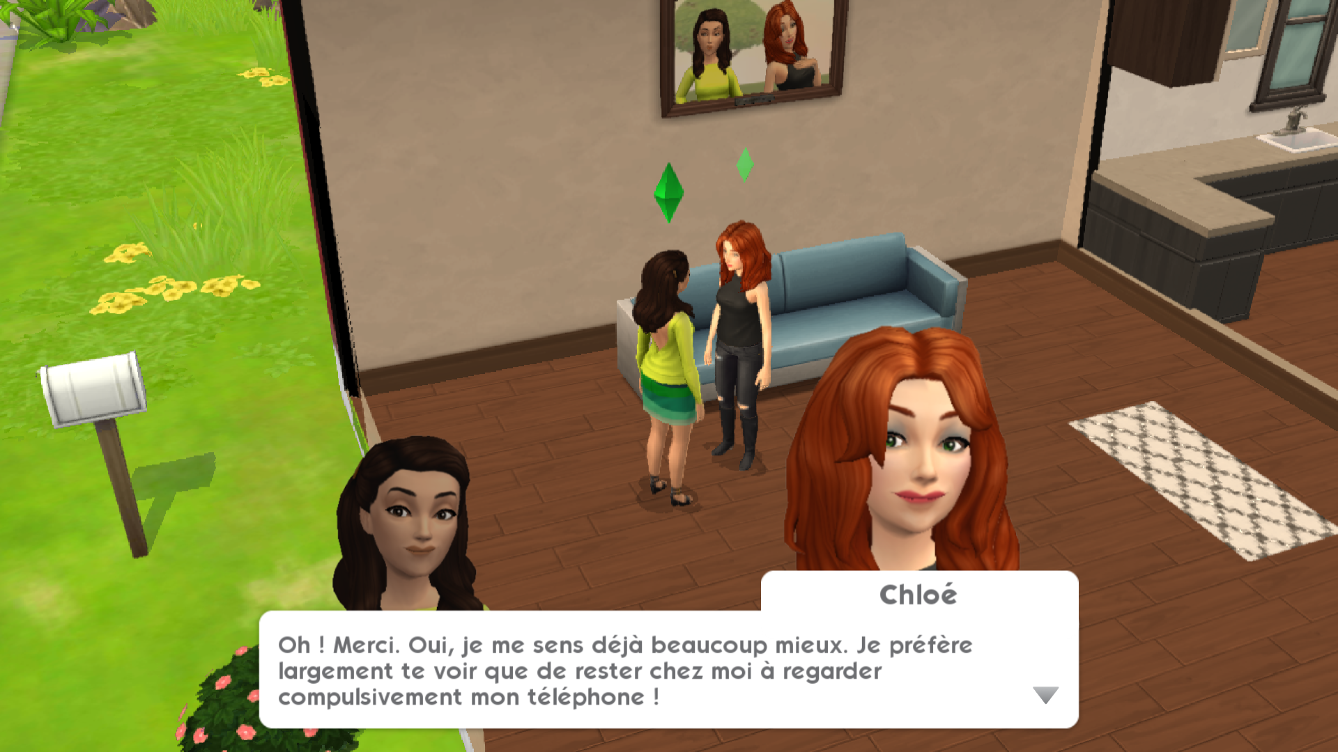 Mes Sims socialisent en parlant de jeux sur téléphone (méta!)