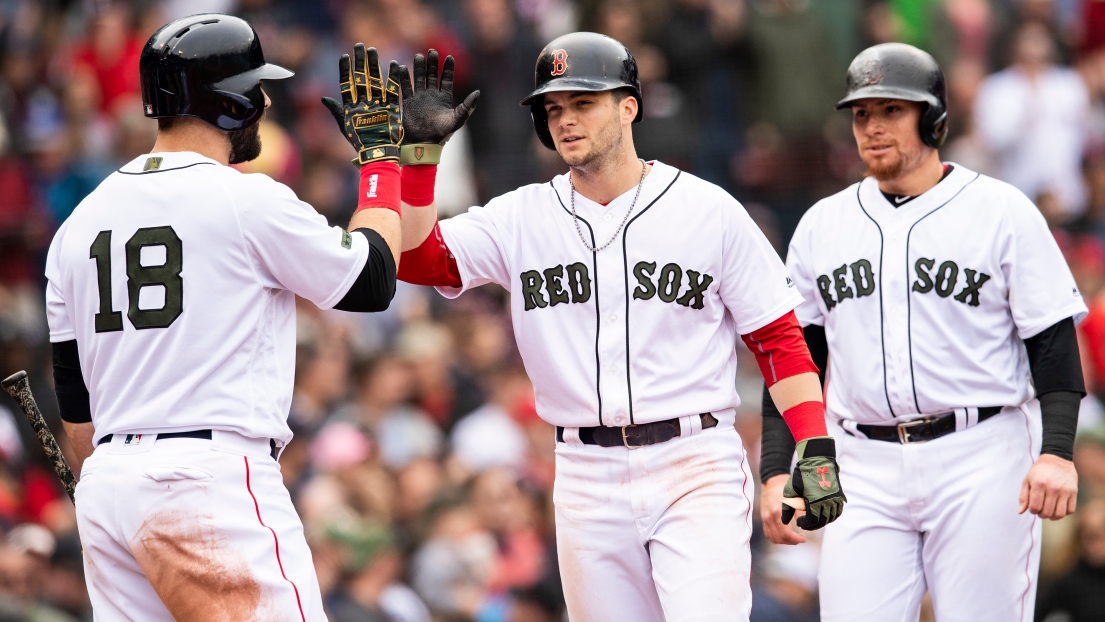 Mitch Moreland, Andrew Benintendi et Christian Vazquez