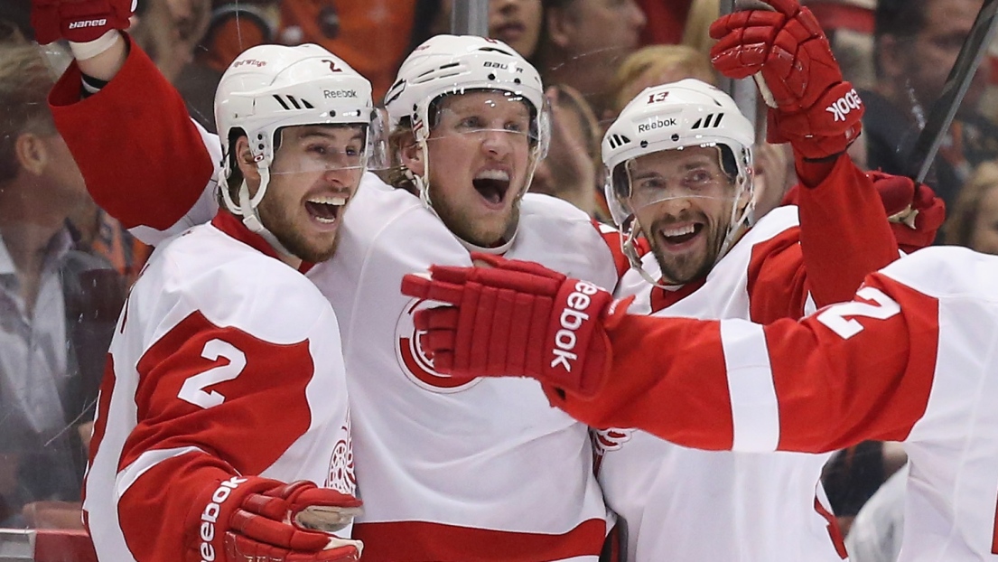 Brendan Smith, Justin Abdelkader, Pavel Datsyuk et Jonathan Ericsson.