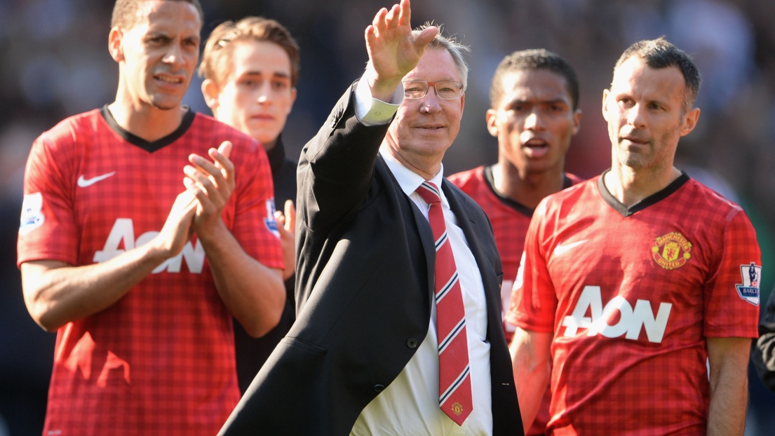 Sir Alex Ferguson en compagnie de ses joueurs