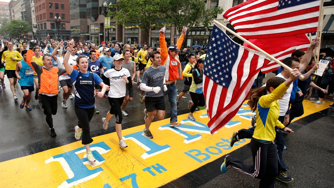 La ligne d'arrivée du marathon de Boston